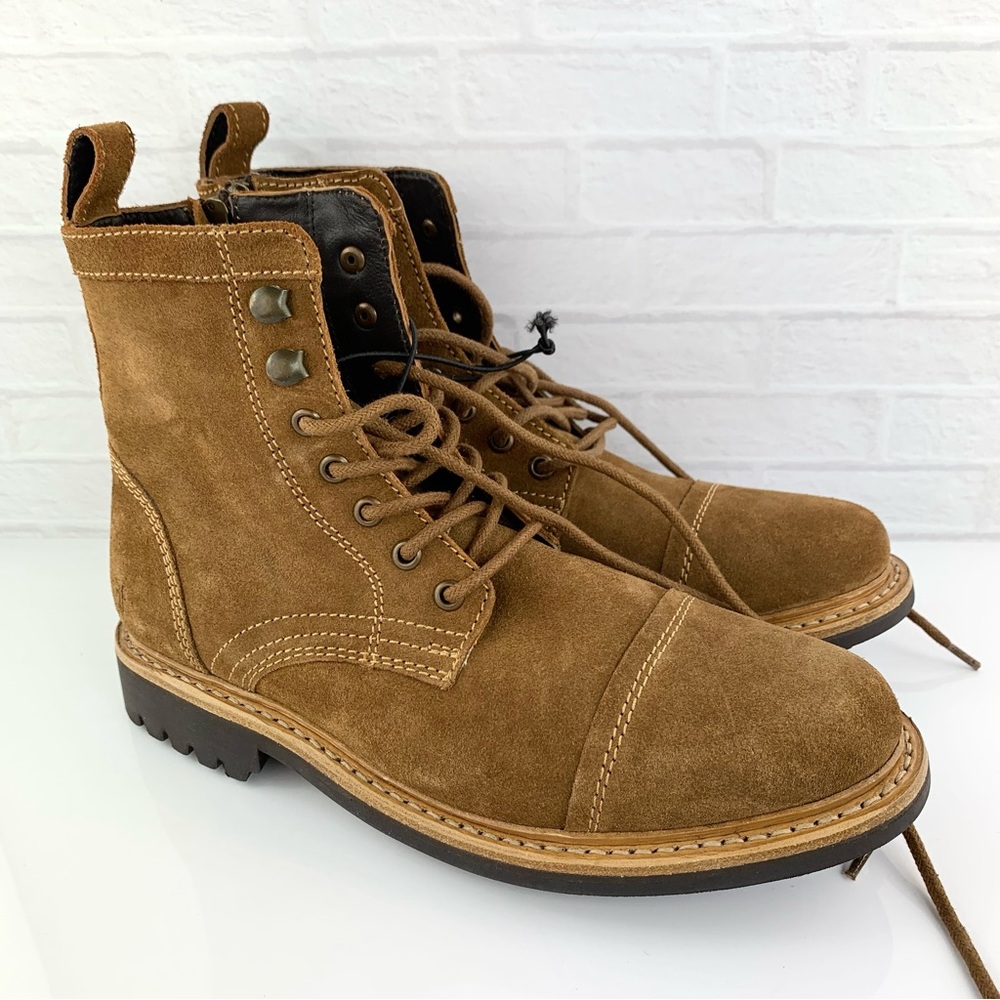 NEW! Frye Men’s Russell Suede Cognac Lace Up Cap Boots Size 8